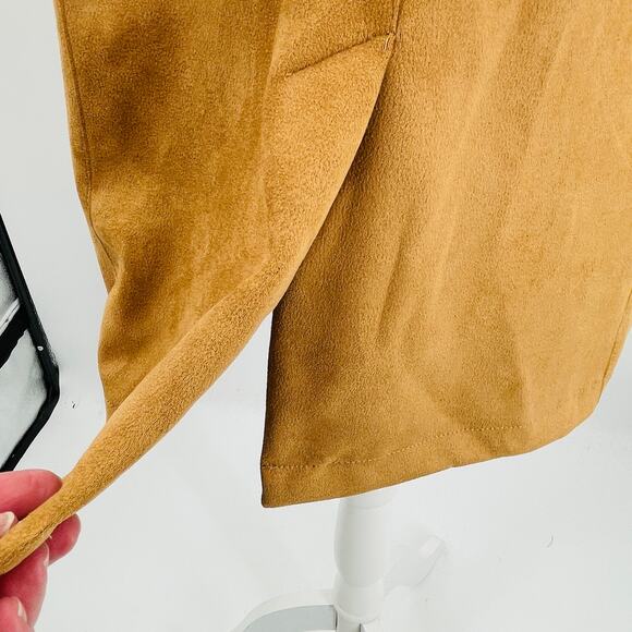 Ookie & LaLa Tan Scuba Suede Open Front Neutral Layer Mid Length Jacket L - Picture 10 of 12